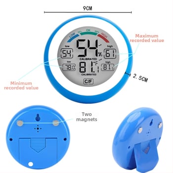 Измервател на температура и влажност, кръгъл тъч дизайн, цифров вътрешен термометър и хигромер, резолюция 0.1°C, персонализируем, марка SN
