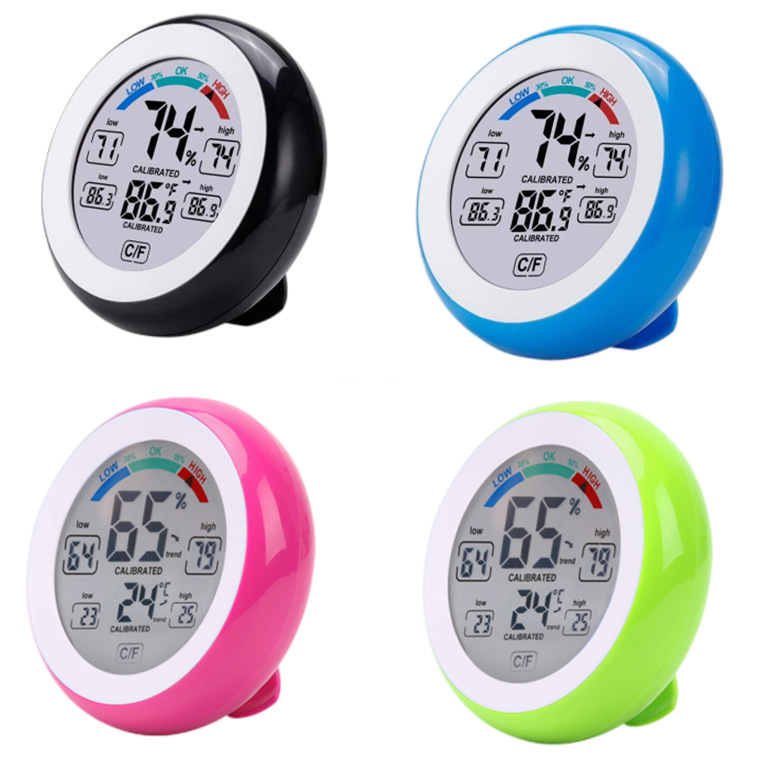 Измервател на температура и влажност, кръгъл тъч дизайн, цифров вътрешен термометър и хигромер, резолюция 0.1°C, персонализируем, марка SN