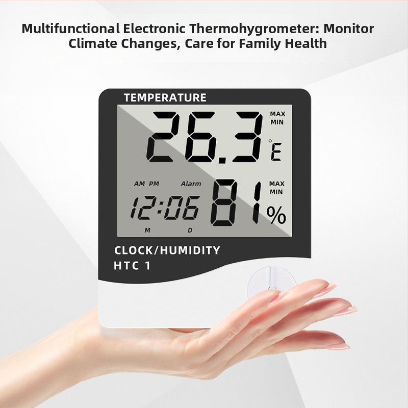 HTC-1 Termometru electronic de interior cu alarmă, pentru uz casnic, ecran mare digital, dispozitiv multiplu de măsurare a temperaturii și umidității (HTC-1; uz casnic; AAA 1.5V)