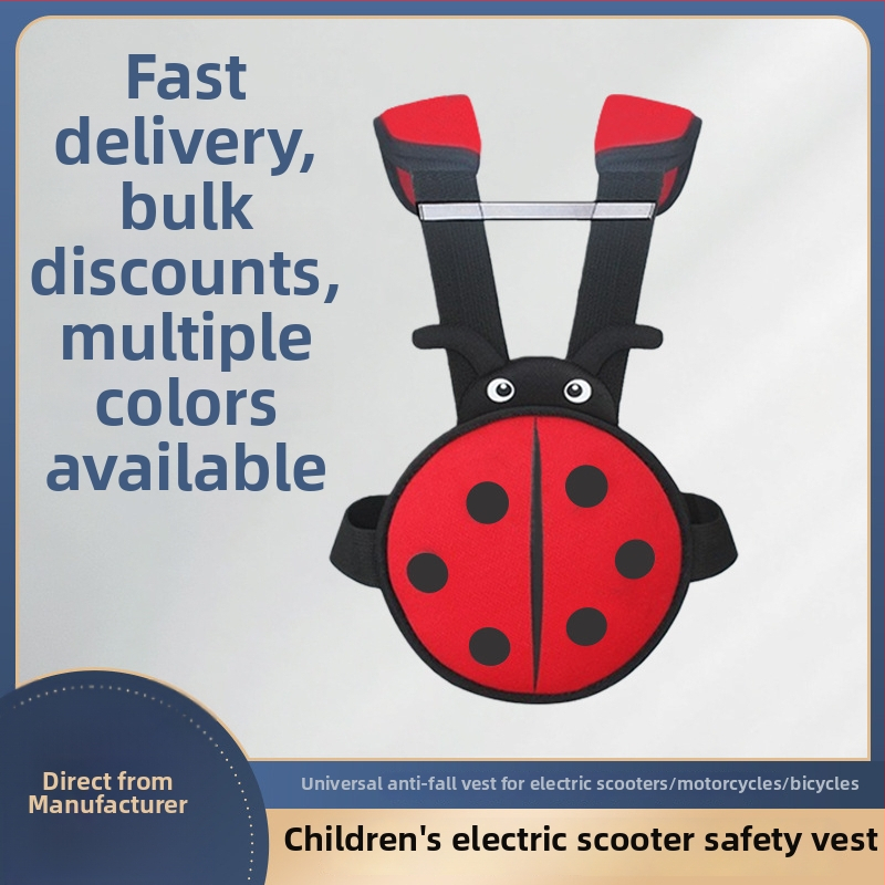 Detský bezpečnostný postroj pre motocykle a elektrické vozidlá, polyester, vhodný vek 1,5–12 rokov, prispôsobiteľný