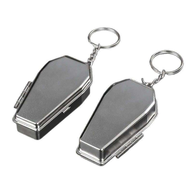 Breloagă metalică portabilă în formă de sicriu, scrumieră reutilizabilă, imprimare de logo disponibilă, decorativ