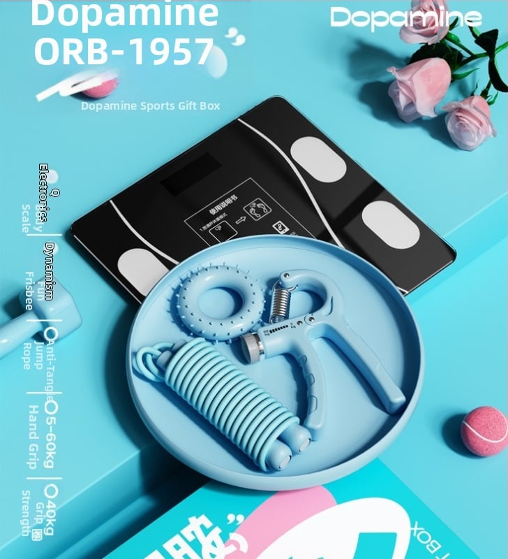 Orbital Dopamine σετ αθλητικού δώρου με Orb-1957 Frisbee σετ και Orb-1955 ηλεκτρονική ζυγαριά, οθόνη LED 3 ιντσών, χωρητικότητα 180 kg, τροφοδοσία USB, αισθητήρας τεσσάρων σημείων, λειτουργία αφής