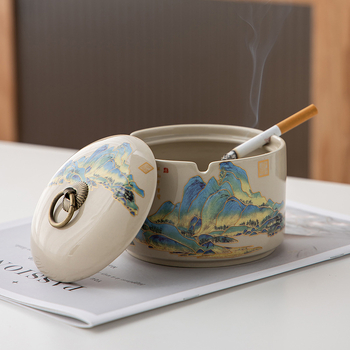 Scrumieră ceramică cu capac — brand Lijiang, stil chinezesc, logo imprimat, personalizare disponibilă