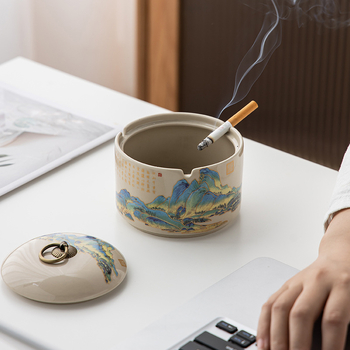 Scrumieră ceramică cu capac — brand Lijiang, stil chinezesc, logo imprimat, personalizare disponibilă