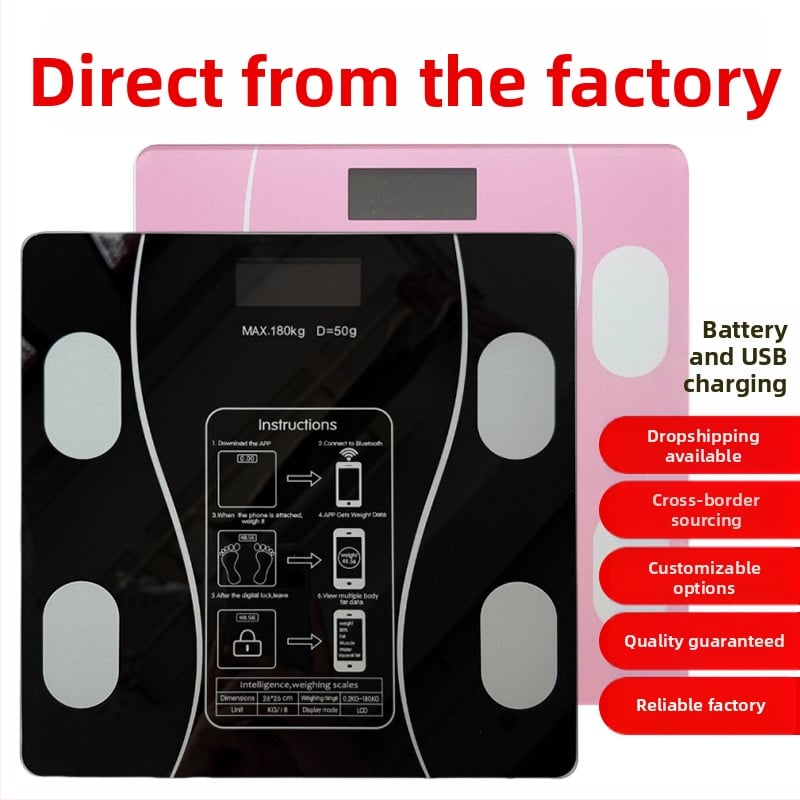 Ηλεκτρονική ζυγαριά μέτρησης βάρους και λίπους σώματος, με έξυπνες λειτουργίες, LCD οθόνη, αφής, με ανθεκτικό γυαλί, χωρητικότητα 180 kg (μπαταρία/ επαναφορτιζόμενη)