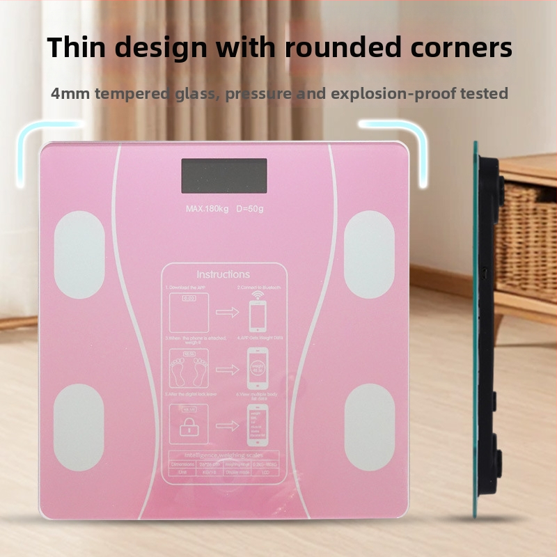 Ηλεκτρονική ζυγαριά μέτρησης βάρους και λίπους σώματος, με έξυπνες λειτουργίες, LCD οθόνη, αφής, με ανθεκτικό γυαλί, χωρητικότητα 180 kg (μπαταρία/ επαναφορτιζόμενη)