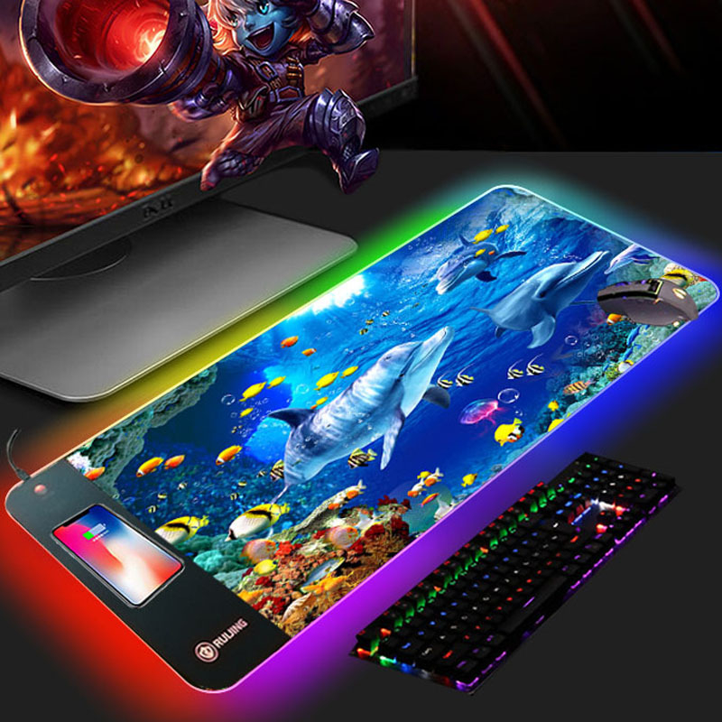 Bežična podloga za miš s RGB osvjetljenjem — gaming podloga za miš i tipkovnicu, OEM prilagodba logotipa, protuklizna površina