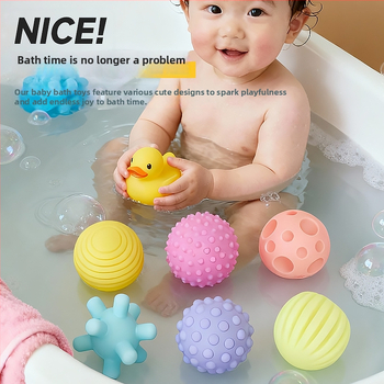 Jucărie de baie pentru bebeluți — minge moale din vinil pentru prindere, percepție tactilă, dezvoltă vederea și auzul (Material: vinil; Vârsta: 3–6 ani)