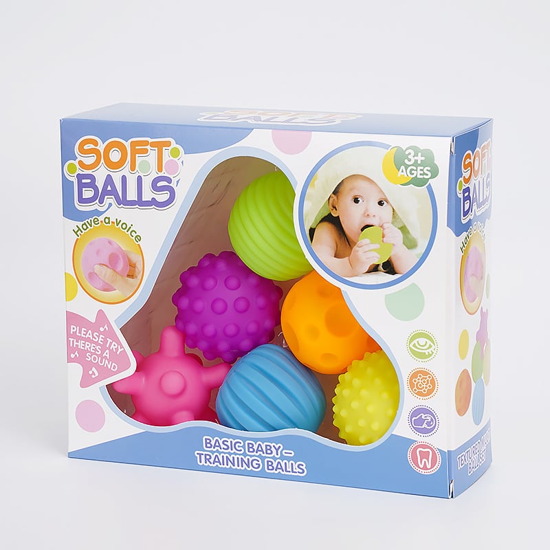 Jucărie de baie pentru bebeluți — minge moale din vinil pentru prindere, percepție tactilă, dezvoltă vederea și auzul (Material: vinil; Vârsta: 3–6 ani)