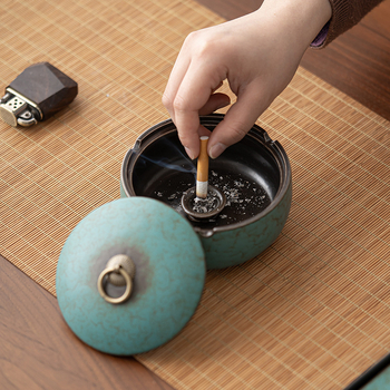 Kerámiából készült hamutál fedővel, japán stílusú, Yunhua Hall márka, logó nyomtatás elérhető