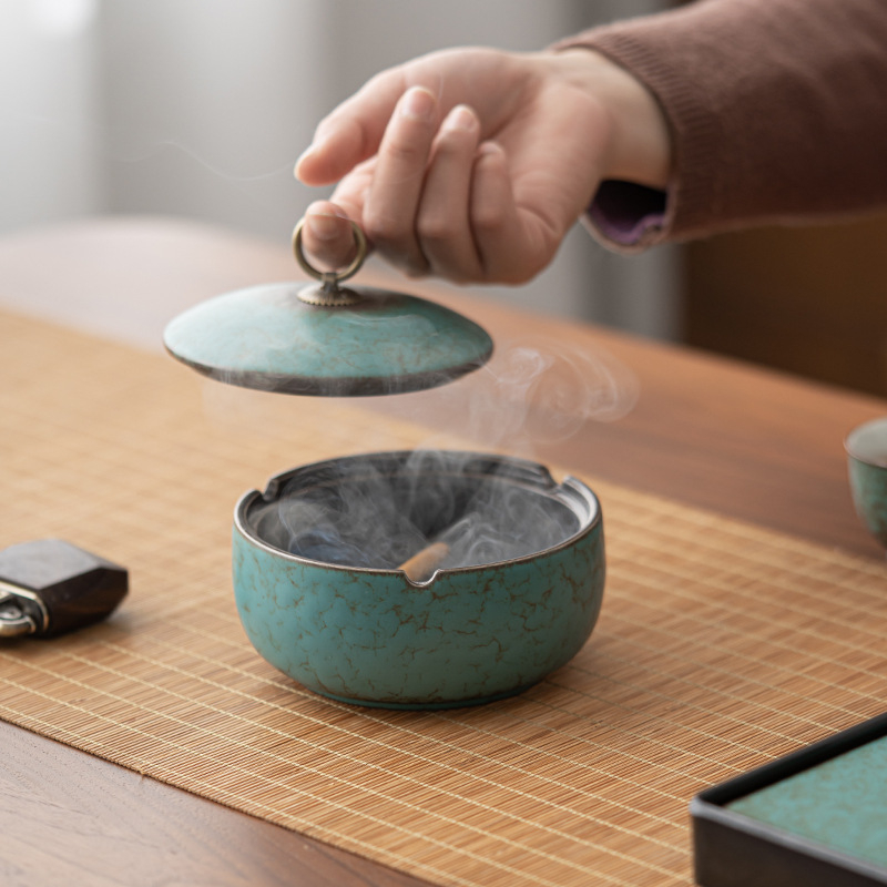 Kerámiából készült hamutál fedővel, japán stílusú, Yunhua Hall márka, logó nyomtatás elérhető