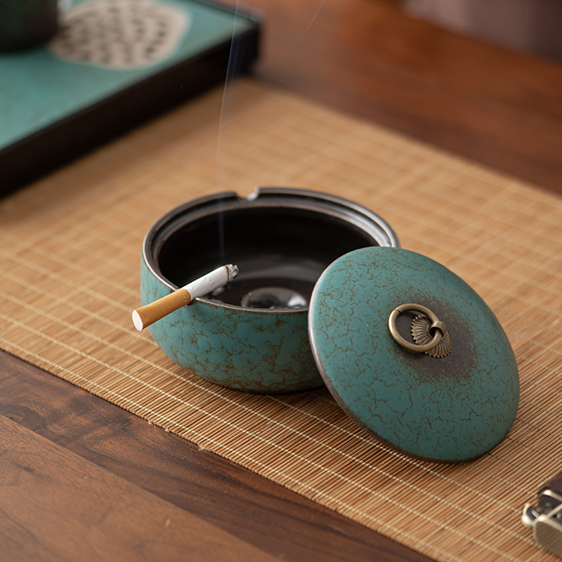 Kerámiából készült hamutál fedővel, japán stílusú, Yunhua Hall márka, logó nyomtatás elérhető