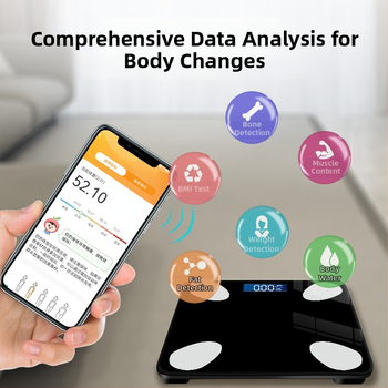 Ζυγαριά μέτρησης λίπους σώματος με Bluetooth, 4 αισθητήρες, εύρος 0,2–180 kg, επιφάνεια από θερμοσκληρυμένο γυαλί, LCD οθόνη
