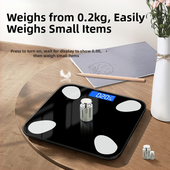 Ζυγαριά μέτρησης λίπους σώματος με Bluetooth, 4 αισθητήρες, εύρος 0,2–180 kg, επιφάνεια από θερμοσκληρυμένο γυαλί, LCD οθόνη