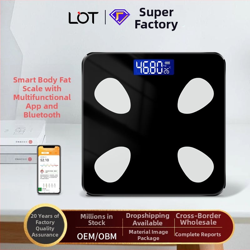Ζυγαριά μέτρησης λίπους σώματος με Bluetooth, 4 αισθητήρες, εύρος 0,2–180 kg, επιφάνεια από θερμοσκληρυμένο γυαλί, LCD οθόνη