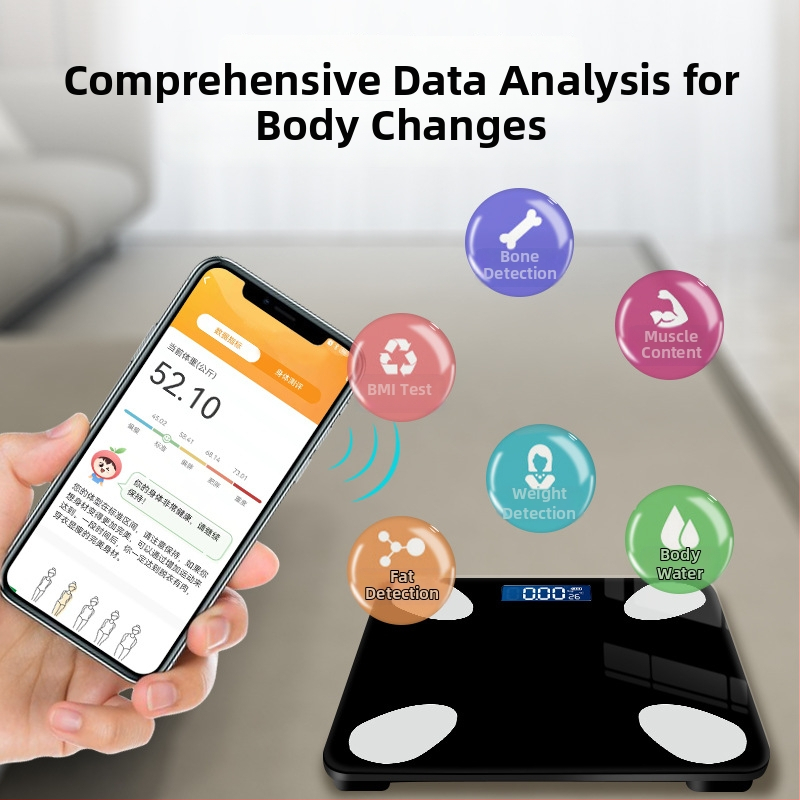 Ζυγαριά μέτρησης λίπους σώματος με Bluetooth, 4 αισθητήρες, εύρος 0,2–180 kg, επιφάνεια από θερμοσκληρυμένο γυαλί, LCD οθόνη