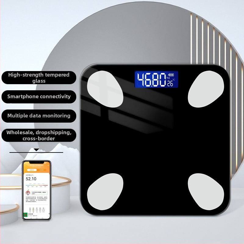 Ζυγαριά μέτρησης λίπους σώματος με Bluetooth, 4 αισθητήρες, εύρος 0,2–180 kg, επιφάνεια από θερμοσκληρυμένο γυαλί, LCD οθόνη