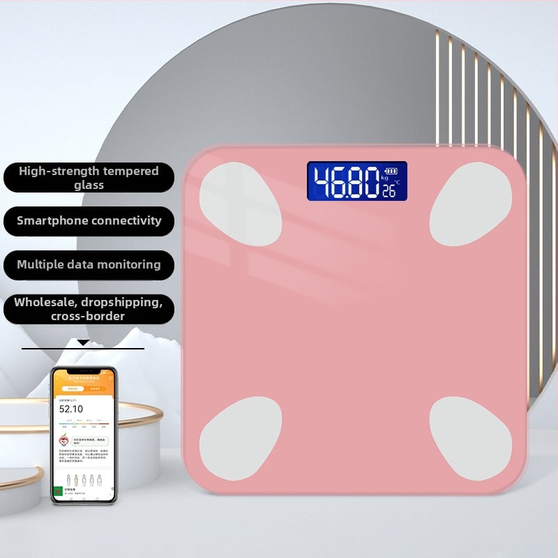 Ζυγαριά μέτρησης λίπους σώματος με Bluetooth, 4 αισθητήρες, εύρος 0,2–180 kg, επιφάνεια από θερμοσκληρυμένο γυαλί, LCD οθόνη