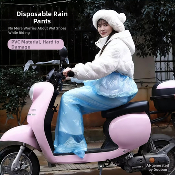 Duge hlače za kišu s zatvorenim nogama, za vožnju motociklom/električnim biciklom, jednokratne, PE tkanina, otporne na habanje, s logom