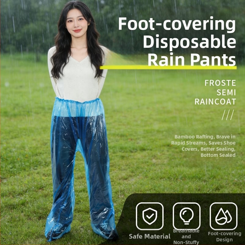 Duge hlače za kišu s zatvorenim nogama, za vožnju motociklom/električnim biciklom, jednokratne, PE tkanina, otporne na habanje, s logom