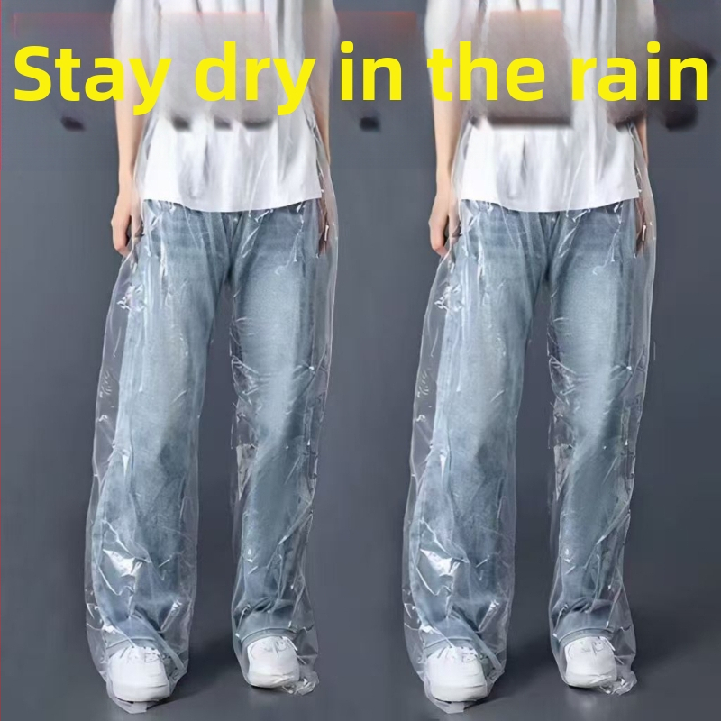 Duge hlače za kišu s zatvorenim nogama, za vožnju motociklom/električnim biciklom, jednokratne, PE tkanina, otporne na habanje, s logom