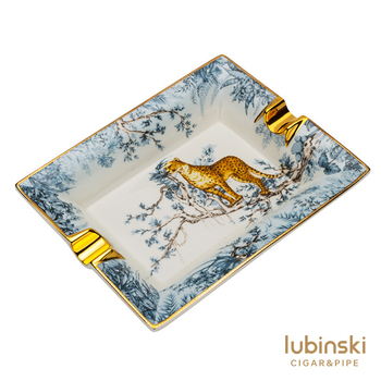 Lubinski keramički pepeo‑njak za cigare sa Snow Leopard motivom, dvostruki utor, pohrana i otisak logotipa