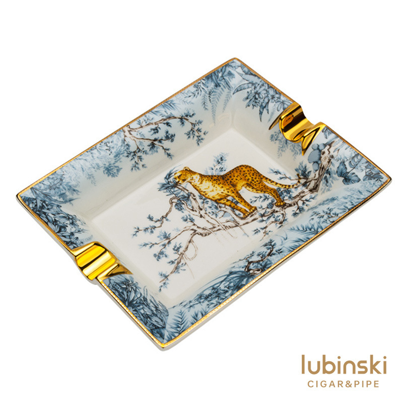 Lubinski keramički pepeo‑njak za cigare sa Snow Leopard motivom, dvostruki utor, pohrana i otisak logotipa