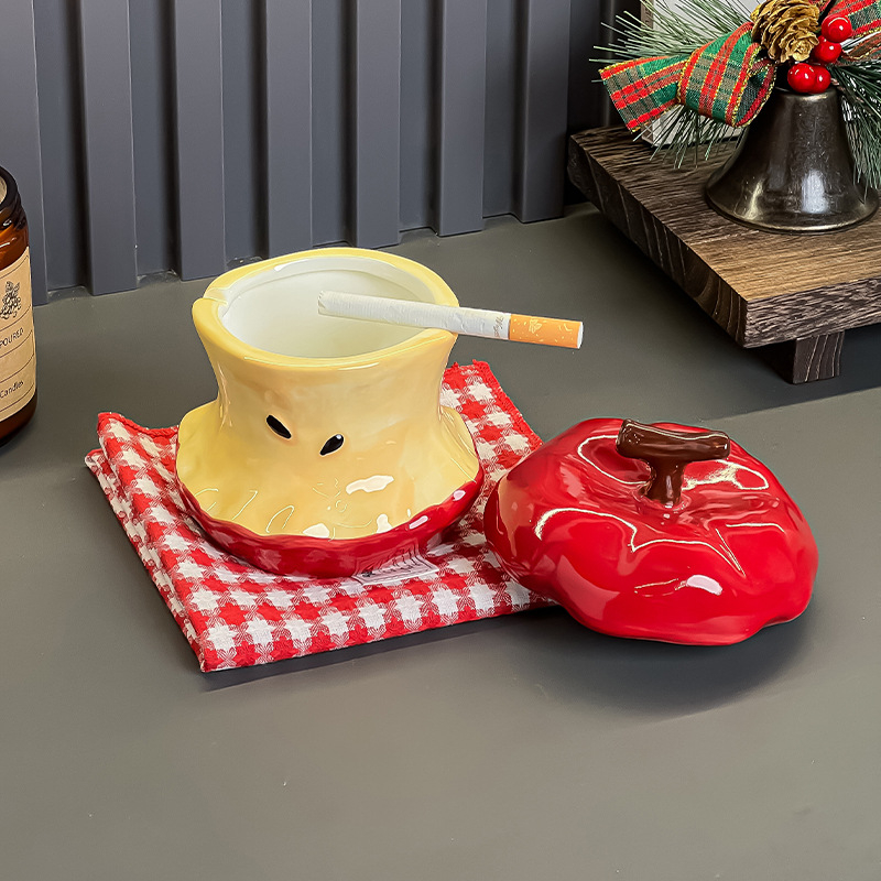 Cenușar ceramic în formă de măr cu capac, reutilizabil, accesorii decorative pentru living și birou