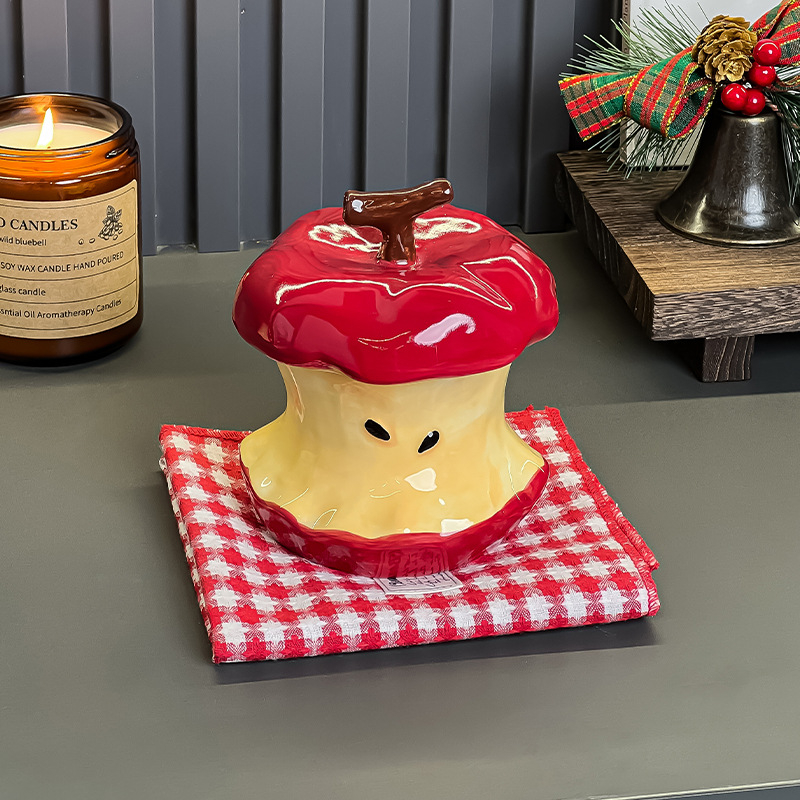 Cenușar ceramic în formă de măr cu capac, reutilizabil, accesorii decorative pentru living și birou