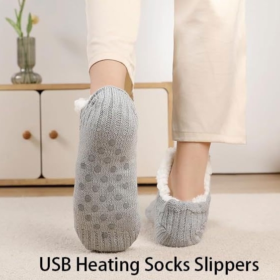 Unisex grijane papuče s USB napajanjem, platneni gornji dio, fleece podstava, gumena potplata, grijane uloške