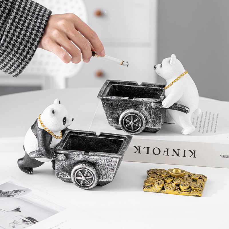 Pepeljara s poklopcem i Panda ukrasom, smola, Nordic stil (Materijal: smola; Stil: Nordic; Nije za jednokratnu upotrebu; Nije uvezeno)