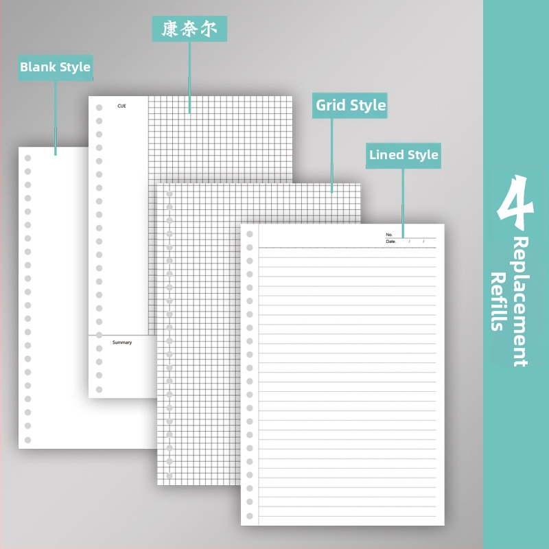 Zamjenjiva bilježnica s listovima: stranice s mrežom, linije i prazne, prozirni zaštitni poklopac, model 0325, 60 listova