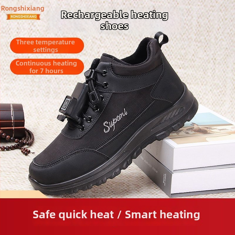 Elektrické zohrievacie papuče s USB nabíjaním, horný diel z mikrovlákna, PU podrážka, pre mužov