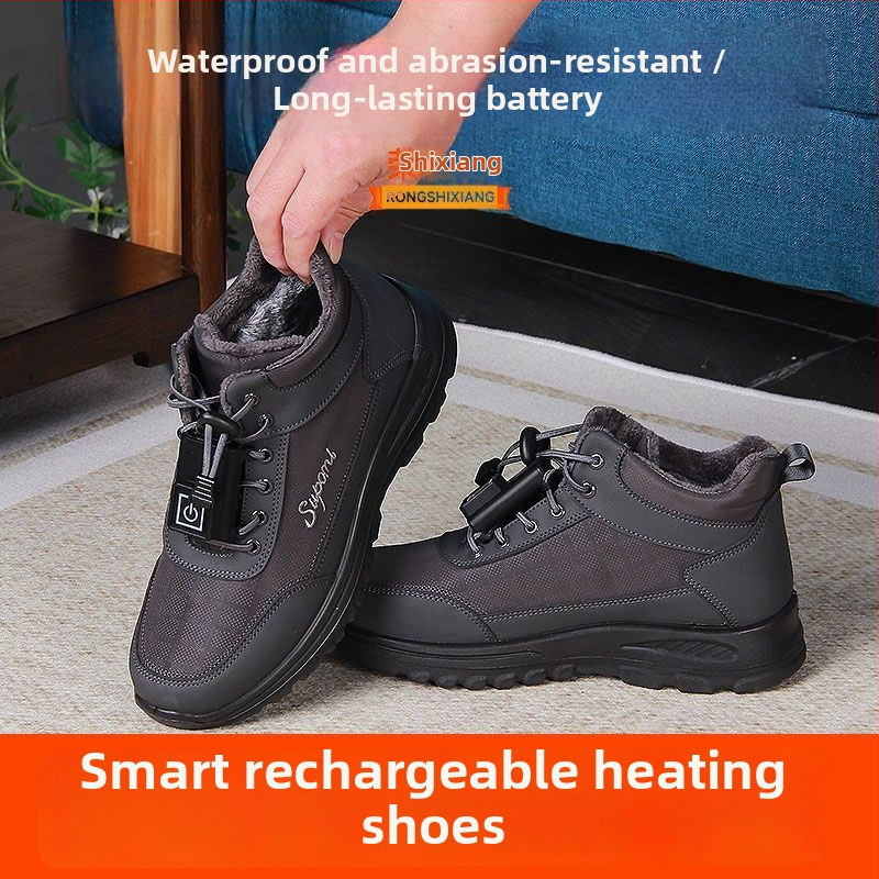 Elektrické zohrievacie papuče s USB nabíjaním, horný diel z mikrovlákna, PU podrážka, pre mužov