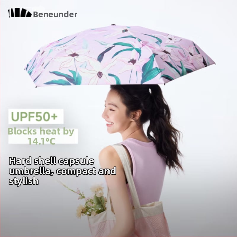 Ženski sklopivi kišobran UPF50+ za sunce i kišu, 8 rebara, aluminijski okvir, tkanina vinil 210T, težina 260 g