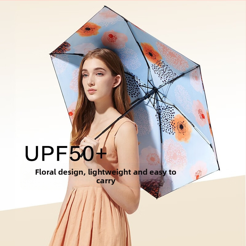 Ženski sklopivi kišobran UPF50+ za sunce i kišu, 8 rebara, aluminijski okvir, tkanina vinil 210T, težina 260 g