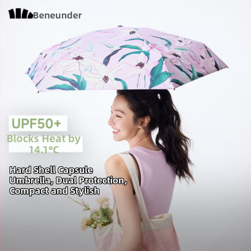 Ženski sklopivi kišobran UPF50+ za sunce i kišu, 8 rebara, aluminijski okvir, tkanina vinil 210T, težina 260 g