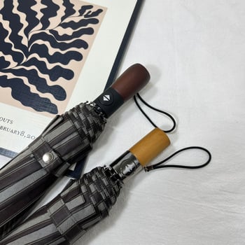 Automatski sklopivi kišobran s 10 rebara, drška od masivnog drveta, 210T tkanina