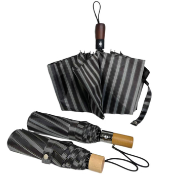 Automatski sklopivi kišobran s 10 rebara, drška od masivnog drveta, 210T tkanina