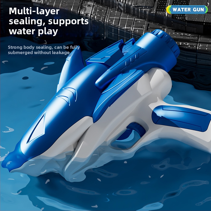 Електрическа водоустойчива светеща водна пушка – играчка за деца на 4–6 години, пластмасова конструкция, за открито водно забавление в басейн и на плажа