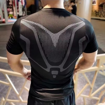 Muška sportska majica kratkih rukava, slim fit, brzo sušeći poliester, Milk Silk, geometrijski uzorak, ljeto
