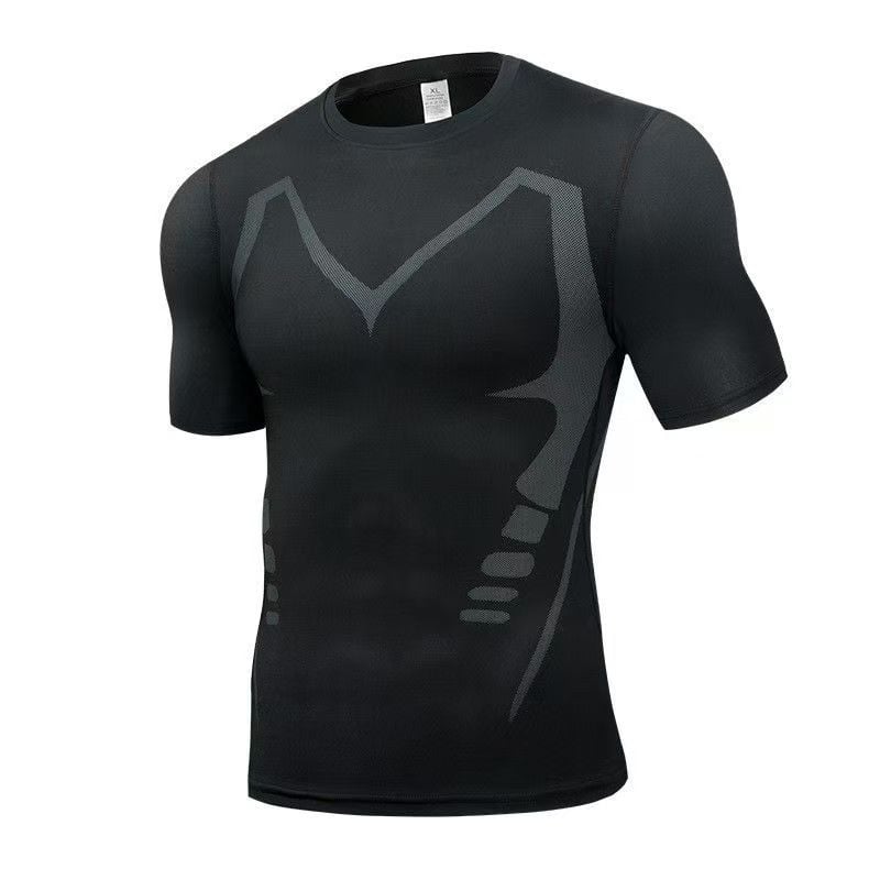 Muška sportska majica kratkih rukava, slim fit, brzo sušeći poliester, Milk Silk, geometrijski uzorak, ljeto