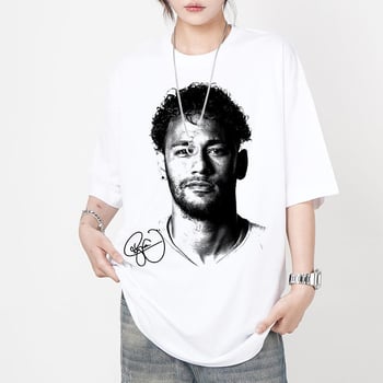 Neymar Jr. T-shirt od teškog pamuka s printom, kratki rukavi, okrugli izrez, američki retro košarkaški stil