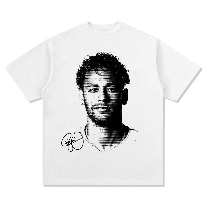 Neymar Jr. T-shirt od teškog pamuka s printom, kratki rukavi, okrugli izrez, američki retro košarkaški stil