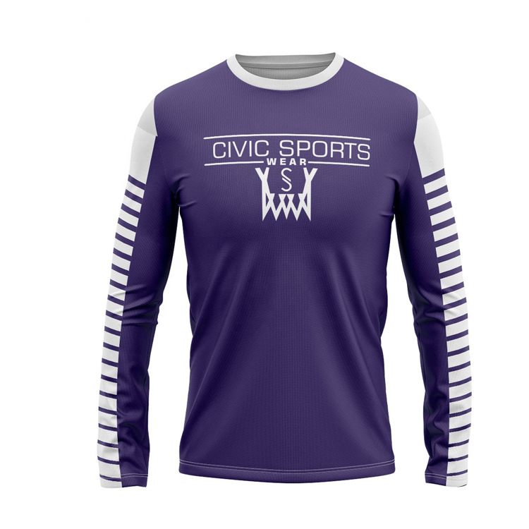 Muški brzi suhi dugi rukav košarkaški trening majica – prozračna mješavina poliestera, lagana, slobodnog kroja, okrugli izrez