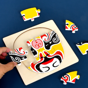 Puzzle din lemn cu schimbare a feței din Opera din Beijing, purtabil, pentru adulți și copii, DIY, vârsta 4–6 ani