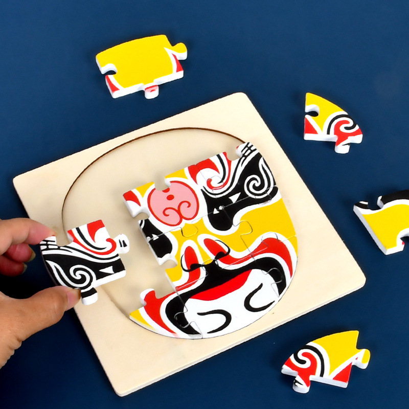 Puzzle din lemn cu schimbare a feței din Opera din Beijing, purtabil, pentru adulți și copii, DIY, vârsta 4–6 ani