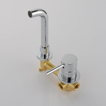Zidni skriveni miješajući slavina za umivaonik – mesingavo tijelo, keramički jezgro, topla/hladna voda, 0–80°C