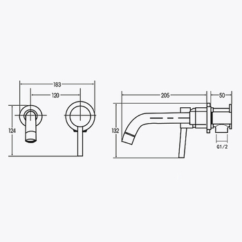 Zidni skriveni miješajući slavina za umivaonik – mesingavo tijelo, keramički jezgro, topla/hladna voda, 0–80°C