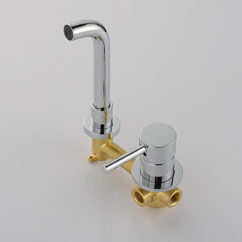 Zidni skriveni miješajući slavina za umivaonik – mesingavo tijelo, keramički jezgro, topla/hladna voda, 0–80°C